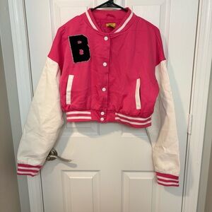 Daisy Pink and White Kids Varsity Jacket